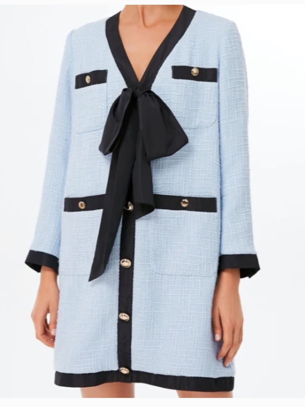 Tuckernuck Light Blue Tweed Jacket with Black Trim & Bow